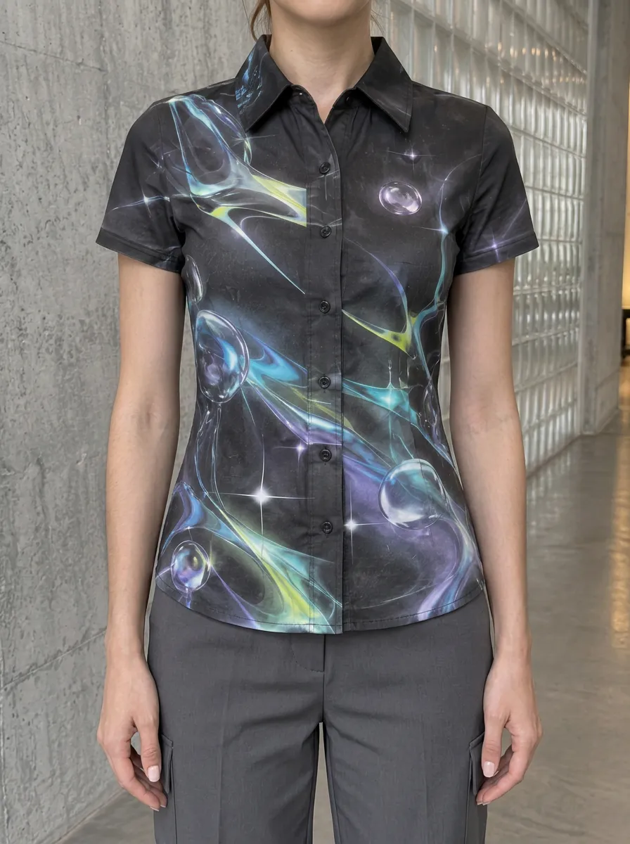 Women's Everyday Y2K Aesthetic Cosmic Bubble Shirt