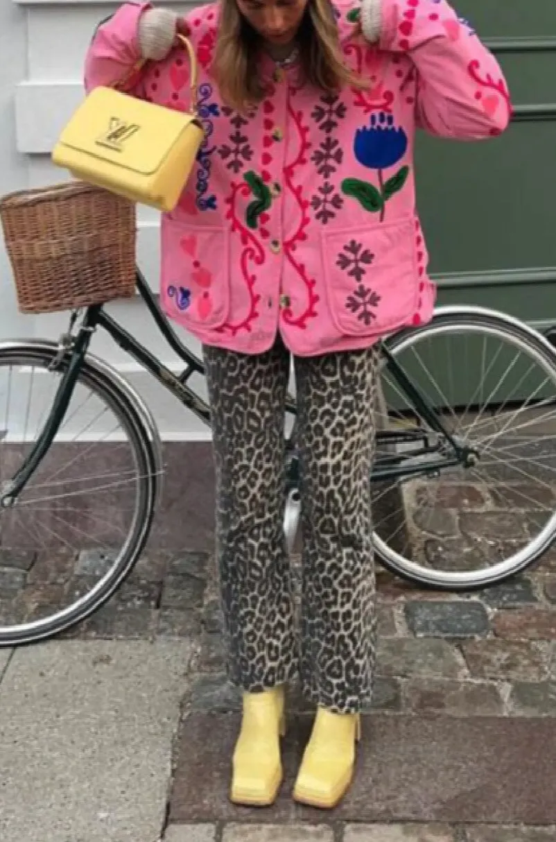 Floral Single-Breasted V-Neck Jacket