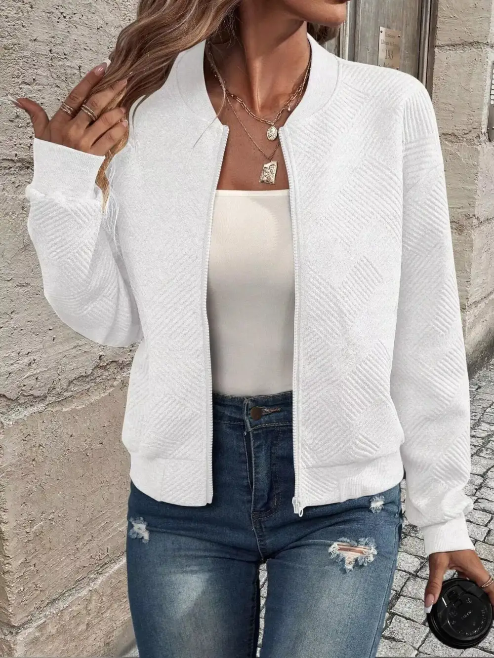Refined Zip-Up Textured Jacket