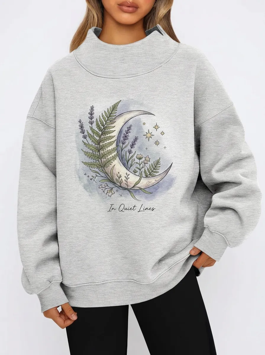 Women's Celestial Botanical Moon Fern Printed Sweatshirt