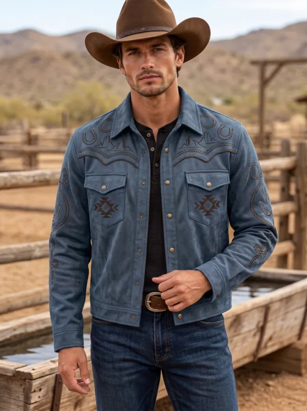 Rodeo Heritage Horseshoe Horse Aztec Pattern Men's Western Jacket
