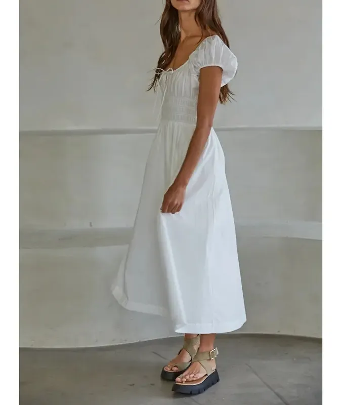 White Cotton Blend Woven Relaxed Dress