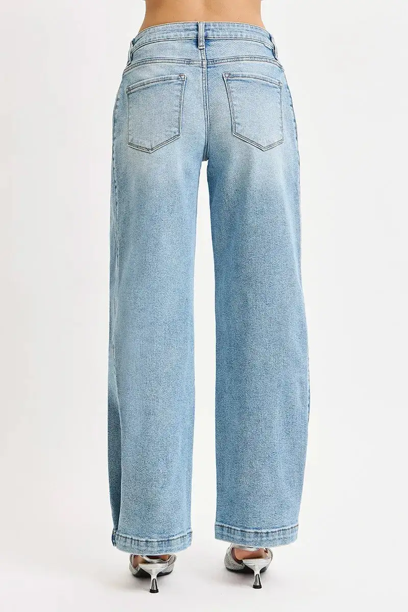 Denim Mid Rise Barrel Leg Pocketed Jeans
