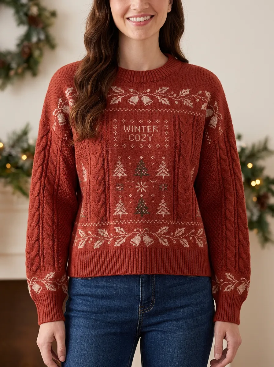 Christmas Winter Cozy Tree Pattern Knitted Sweater