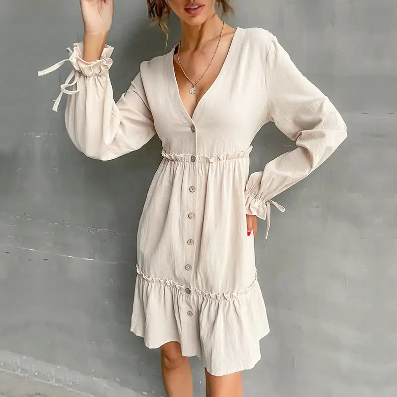 Women's Shirt V-Neck Ruffled Summer Dress