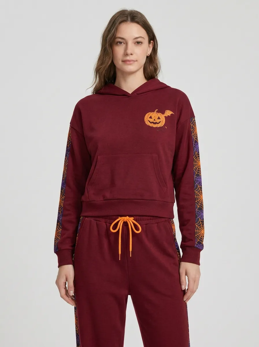 Women's Halloween Pumpkin Ghost Spider Web Printed Tracksuit