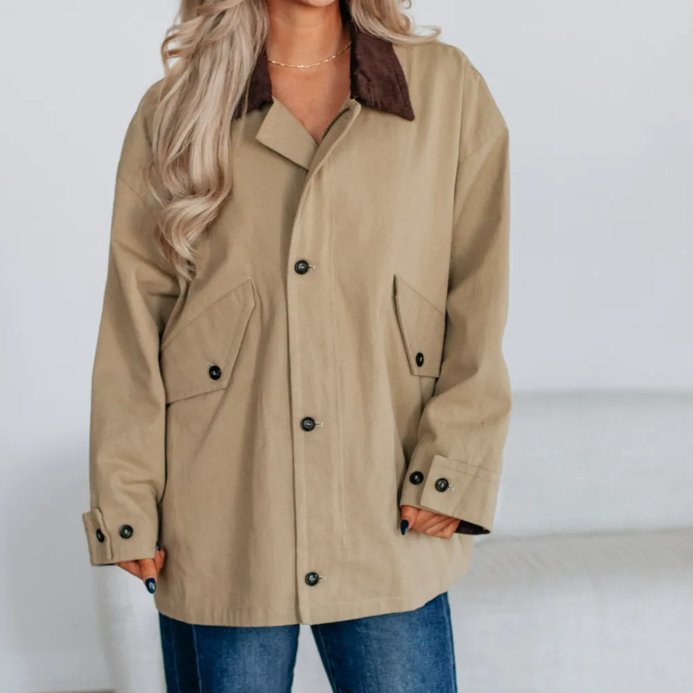 Collared Zip-Button Button-Cuff Flap-Pocket Utility Jacket