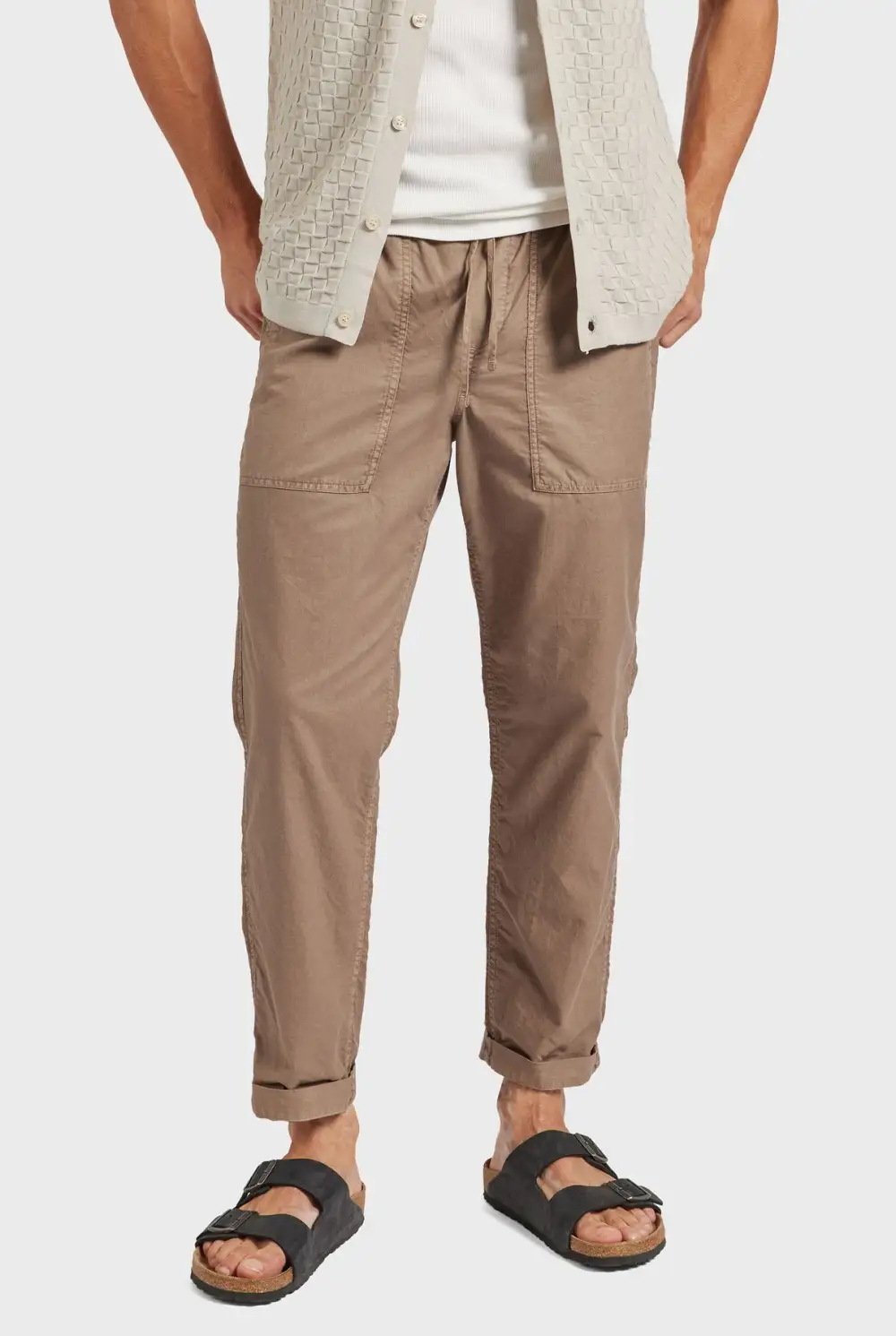 Relaxed Tapered Fit Linen Blend Casual Pants