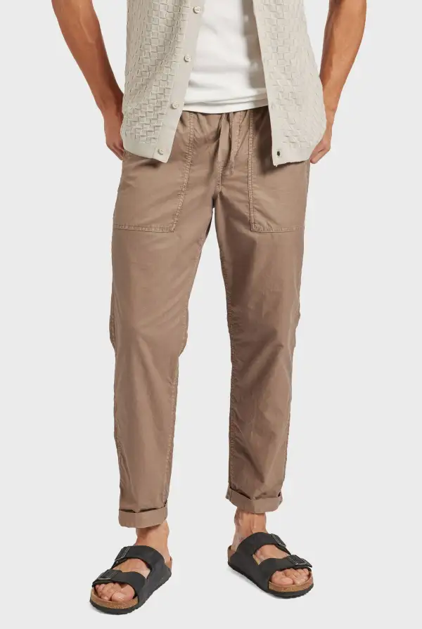 Relaxed Tapered Fit Linen Blend Casual Pants