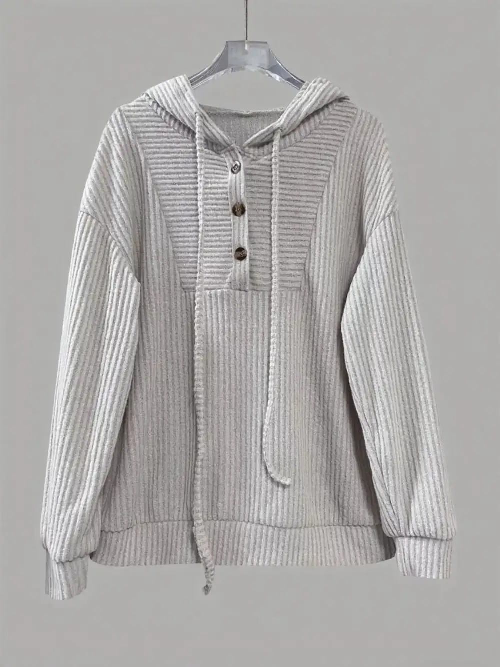 Drawstring Buttoned Pocketed Hoodie