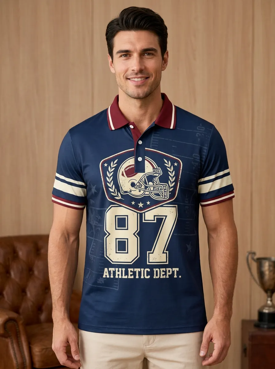 Men's Collegiate Football Helmet Polo Shirt