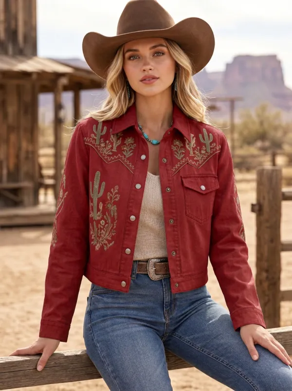 Canyon Cactus Floral Embroidered Country Classic Women's Western Jacket