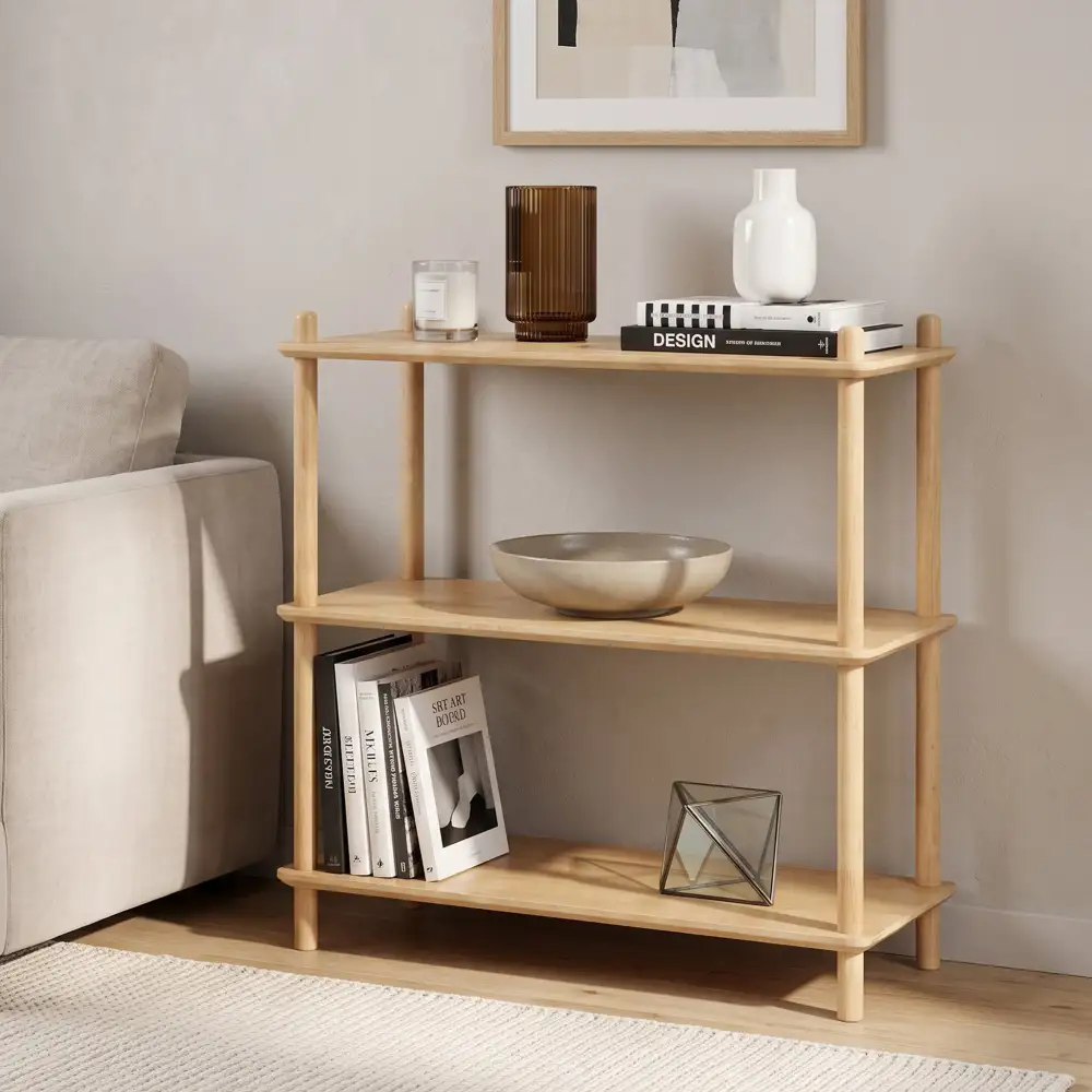Wood Frame Compact Living Open Storage Bookshelf
