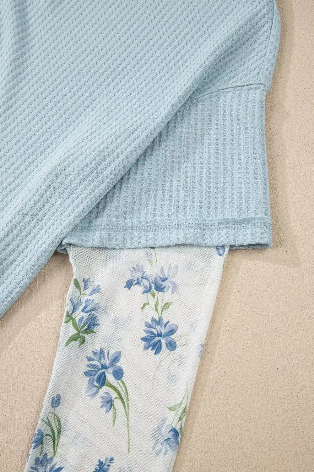 Waffle Knit Lace Detail Floral Top