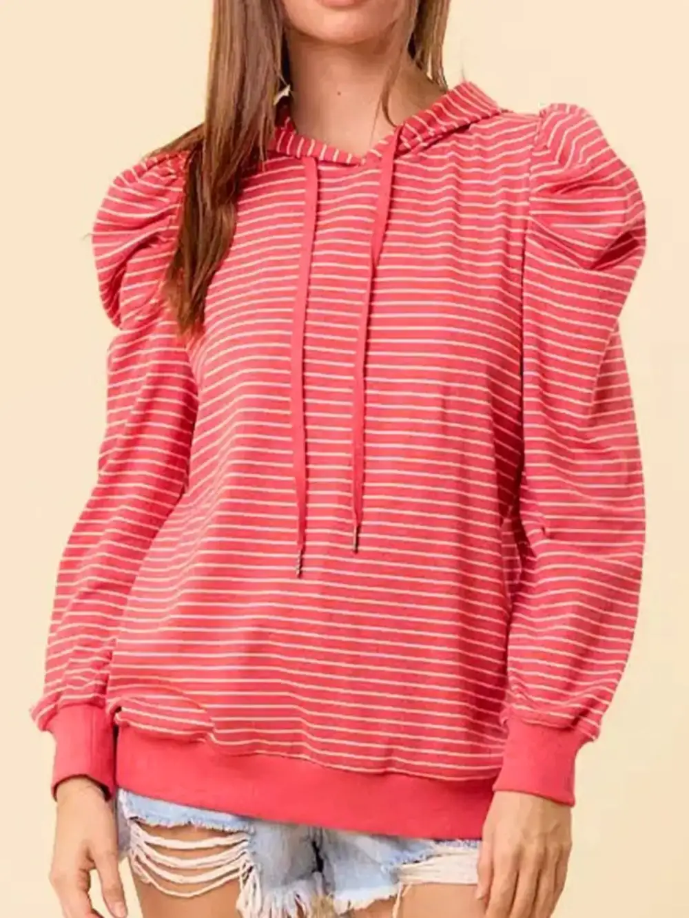 Drawstring Pocketed Striped Hoodie
