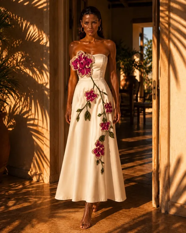 Zariah White Strapless Satin Dress