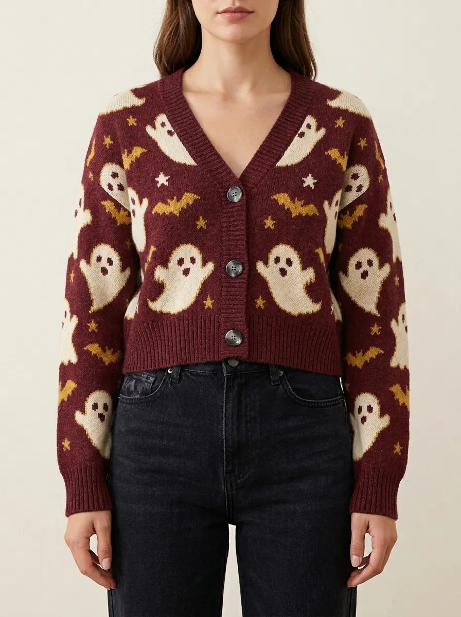 Women's Ghost Bat Star Halloween Print Cardigan