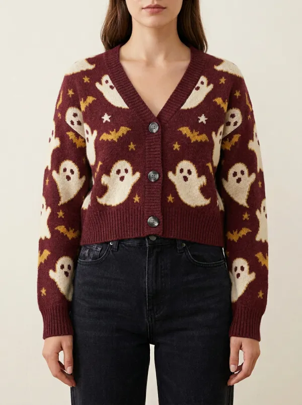 Women's Ghost Bat Star Halloween Print Cardigan