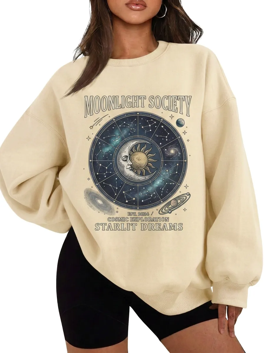 Women's Celestial Astrology Moon Sun Printed T-shirt