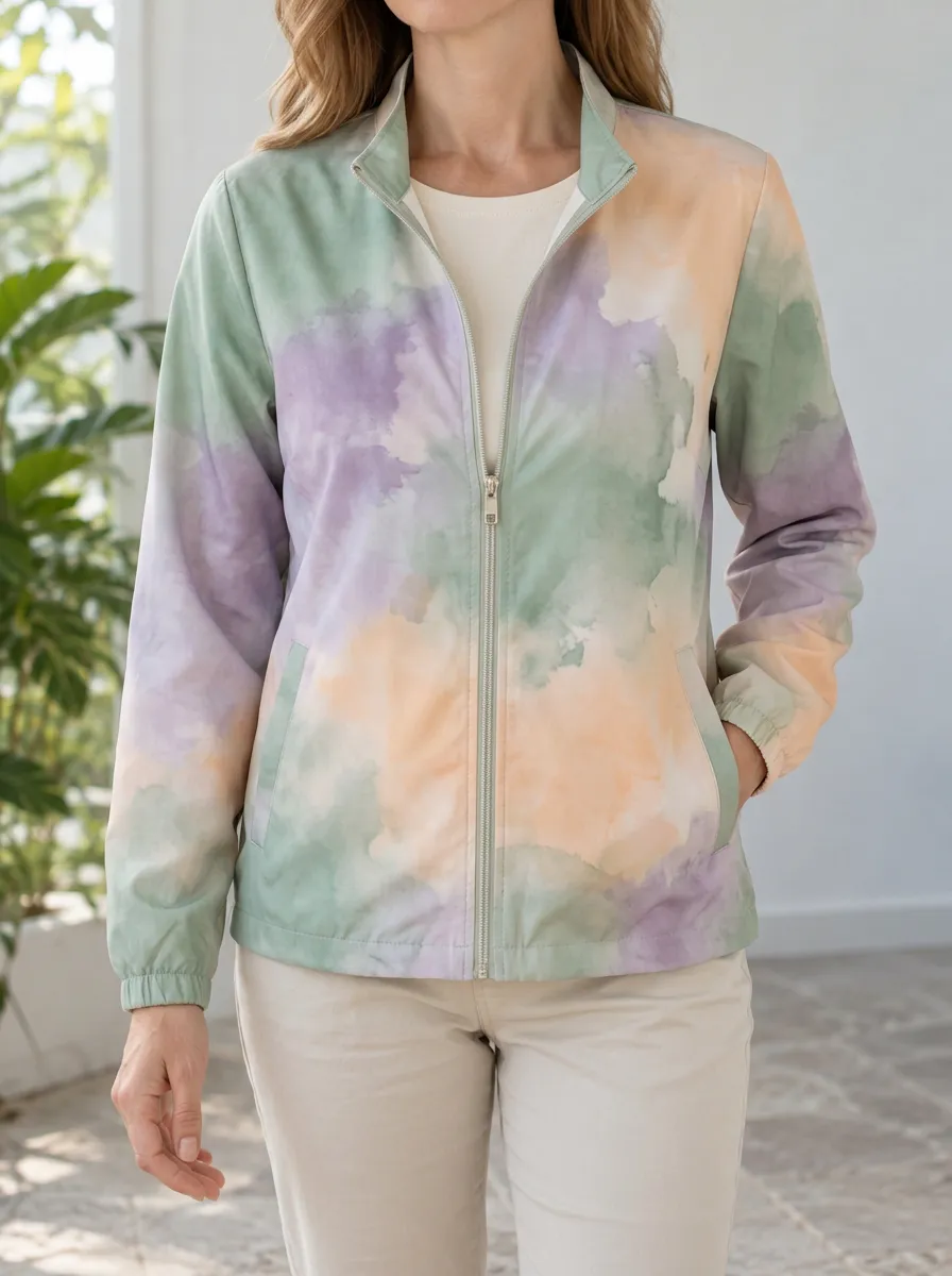 Women's Relaxed Pastel Watercolor Tie-Dye Jacket