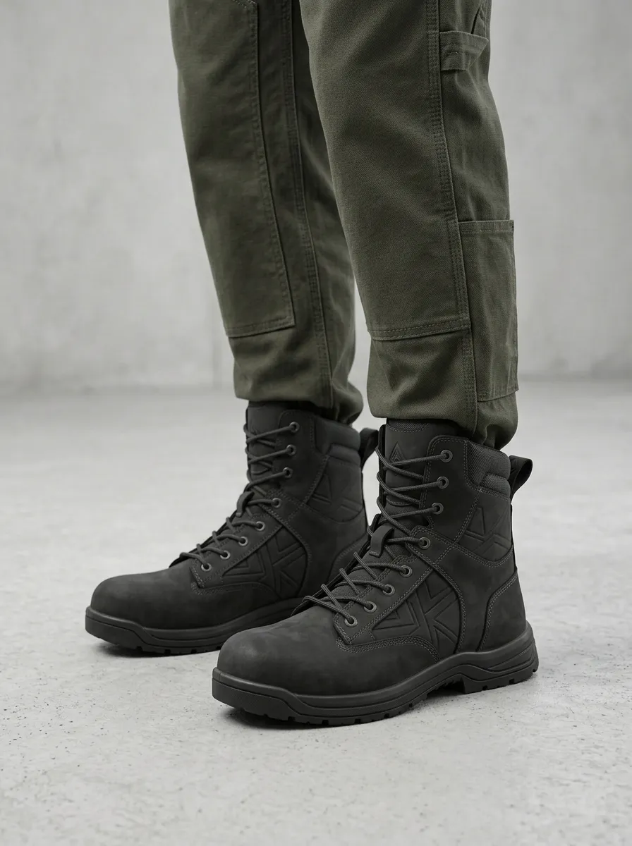 Unisex Geometric Pattern Embossed Print Work Boots