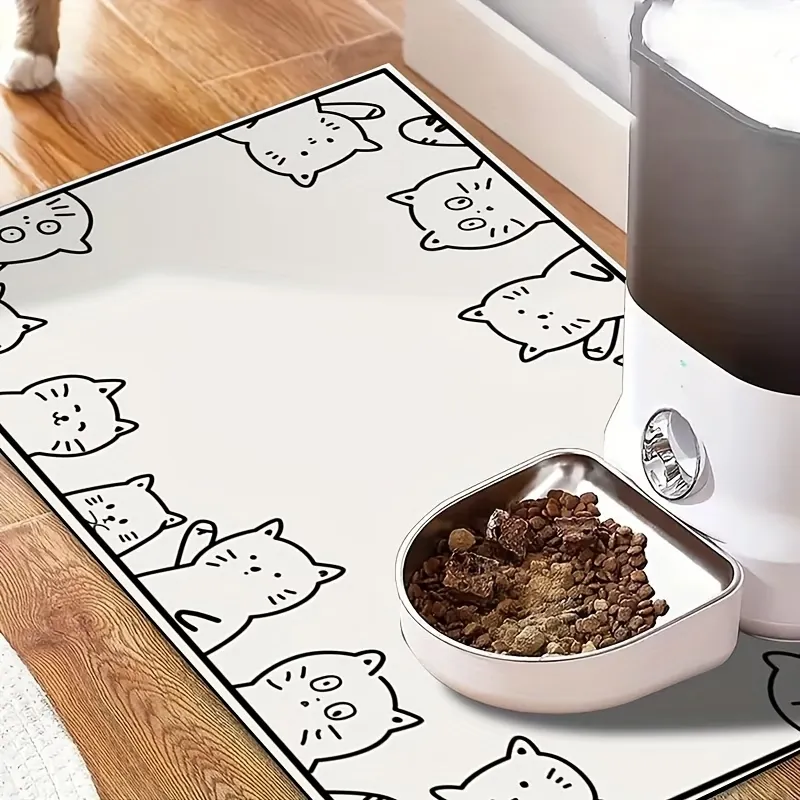 Cute Line Art Cat Feeding Mat