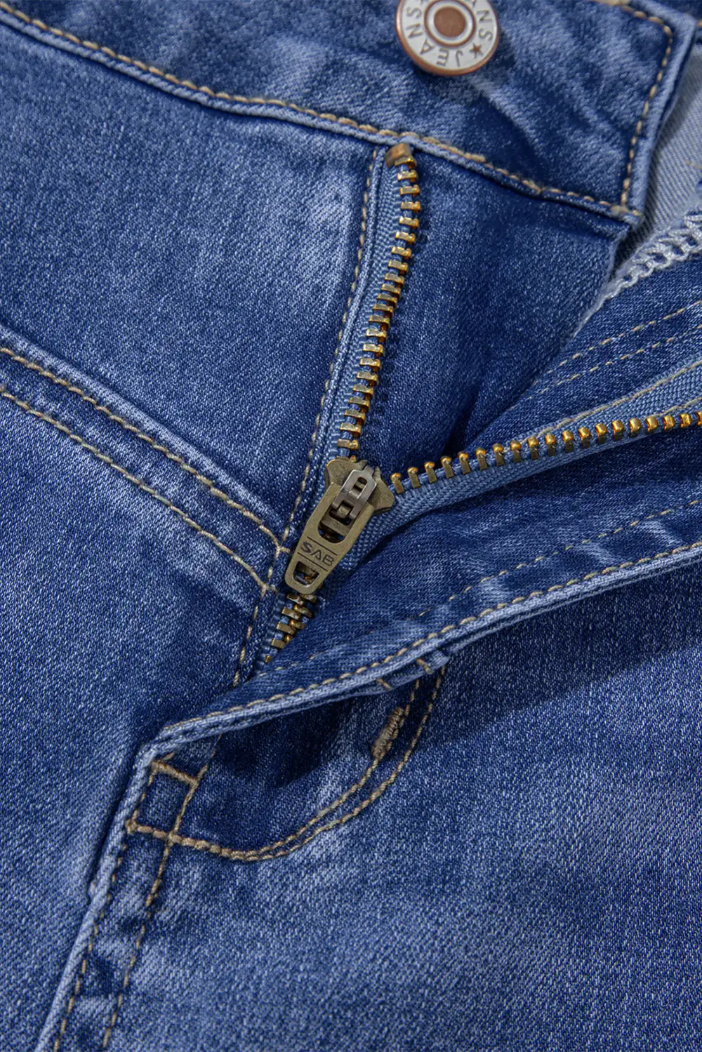Button Front Clean Denim Jeans