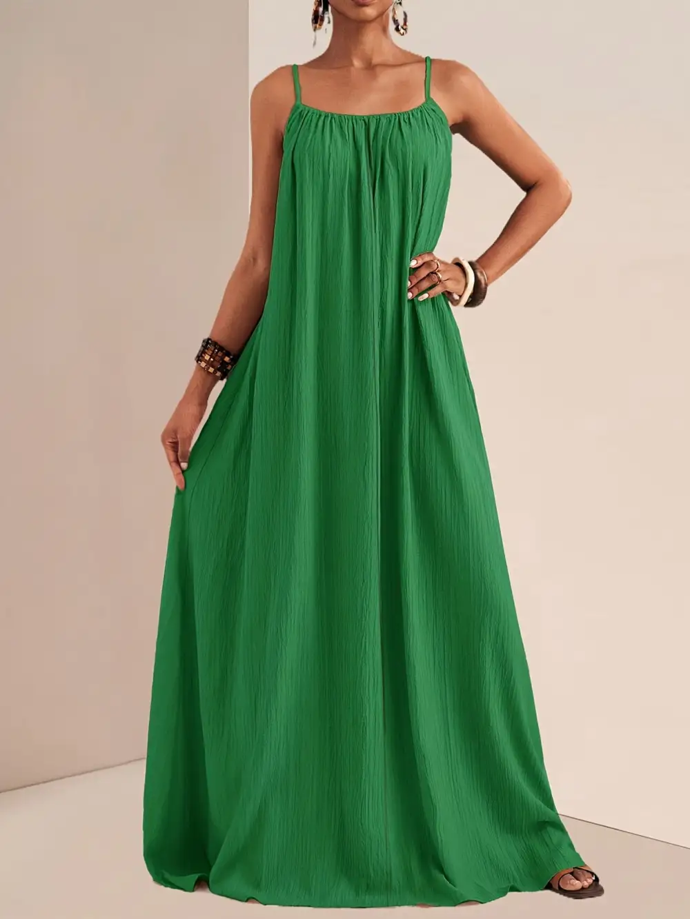 Ruched Spaghetti-Strap Maxi Dress