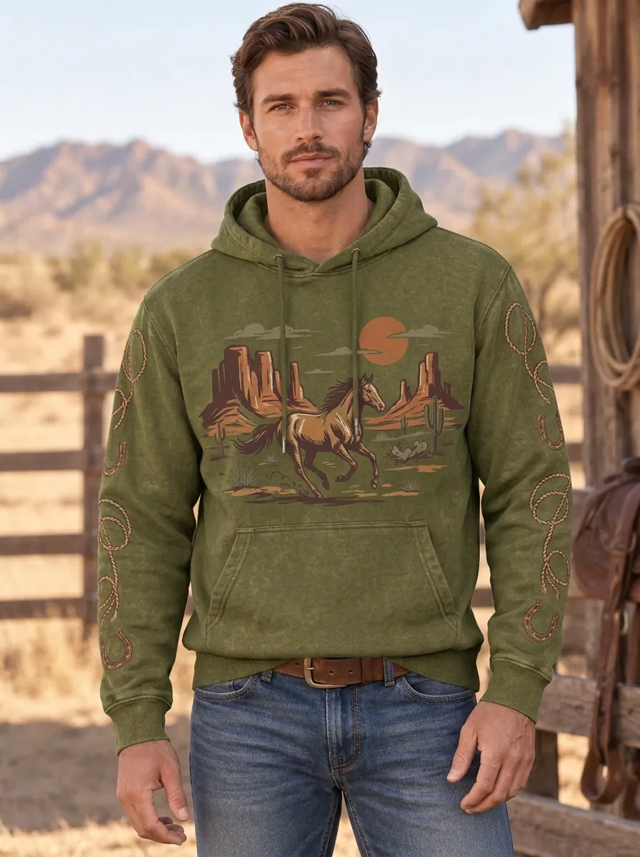 Men's Western Cowboy Horse Desert Graphic Hoodie