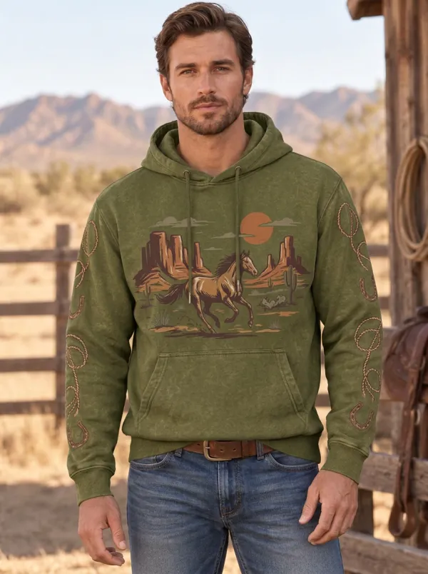 Men's Western Cowboy Horse Desert Graphic Hoodie