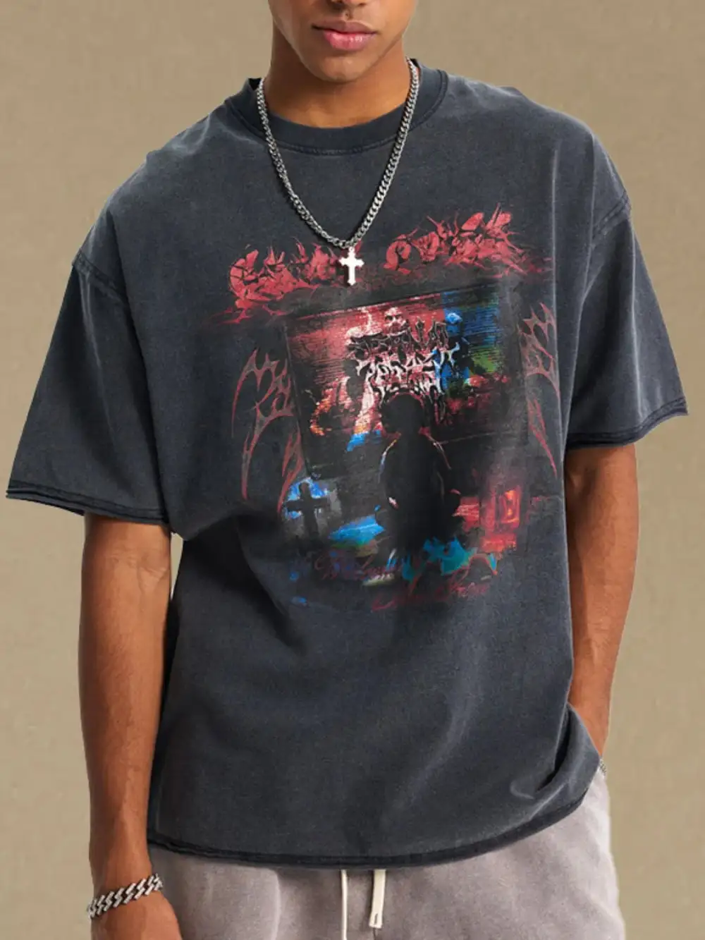 Simple Graphic Crew Neck Half Sleeve Tee