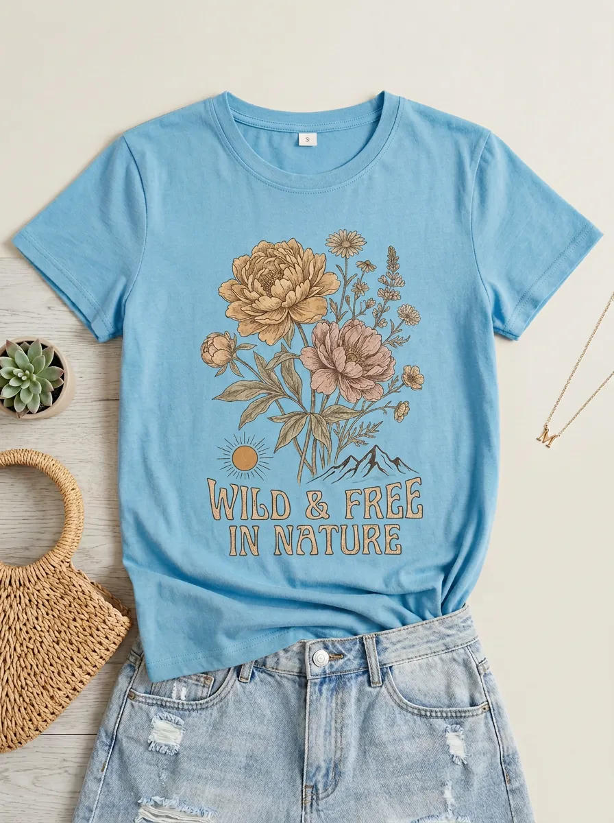Nature Lover Wild And Free Floral Mountain T-Shirt