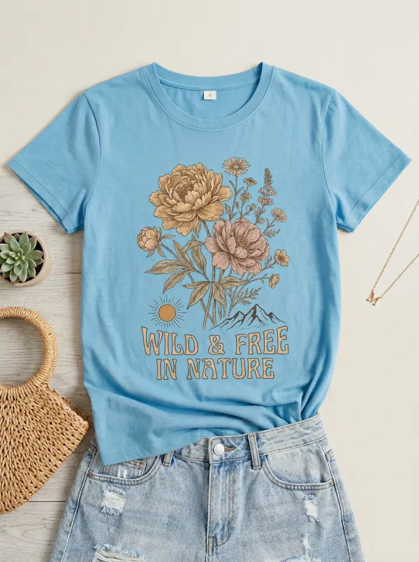 Nature Lover Wild And Free Floral Mountain T-Shirt