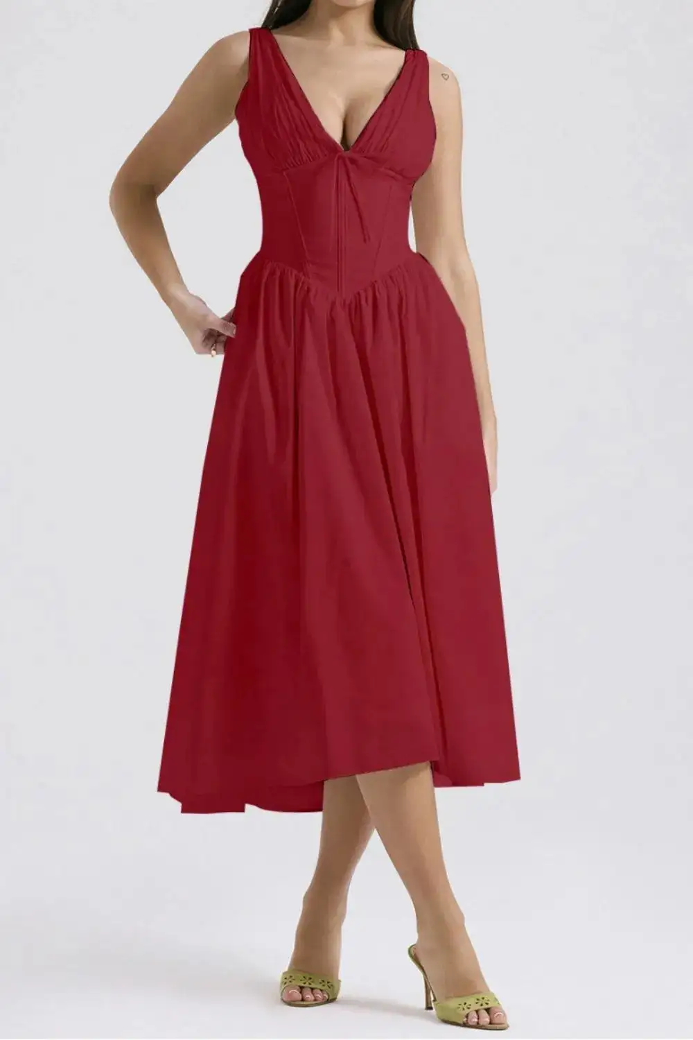 Modern V Neck Sleeveless Casual Dress