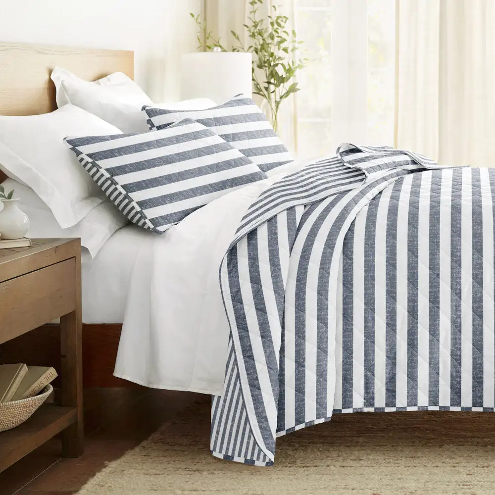 Classic Stripe Reversible Quilted Coverlet Set