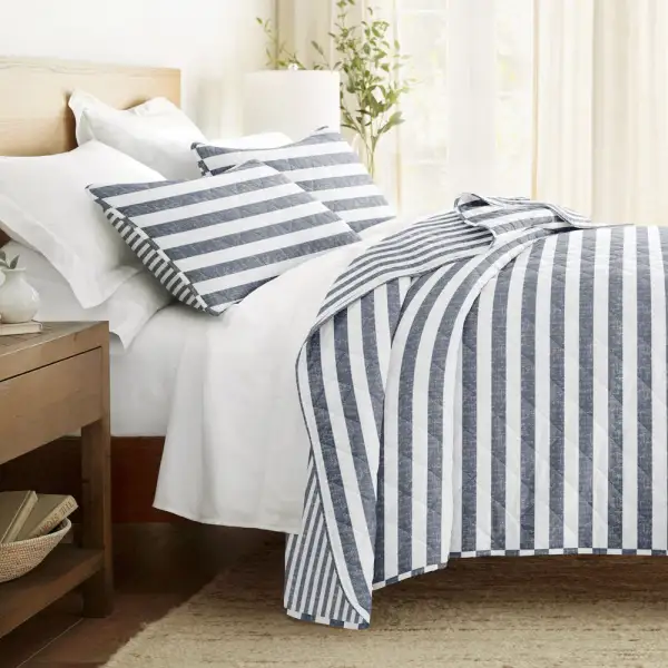 Classic Stripe Reversible Quilted Coverlet Set