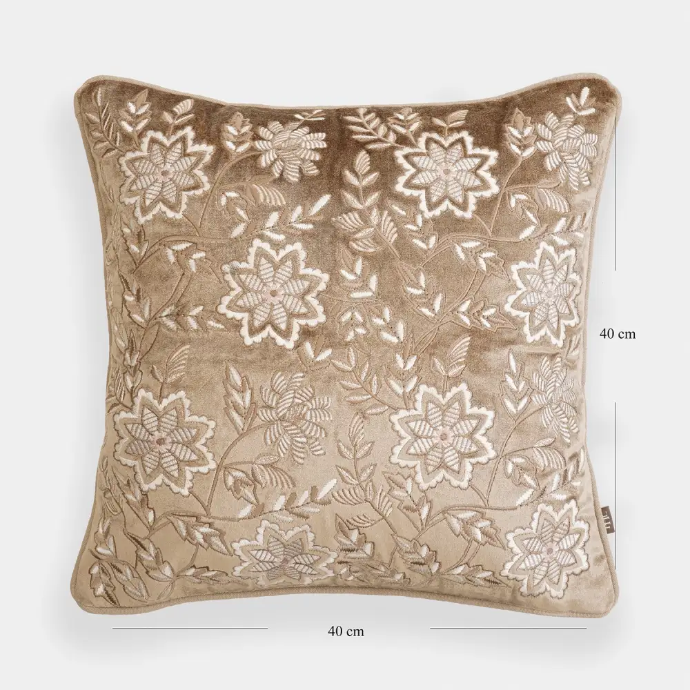 Beige Textured Embroidery Cushion Cover