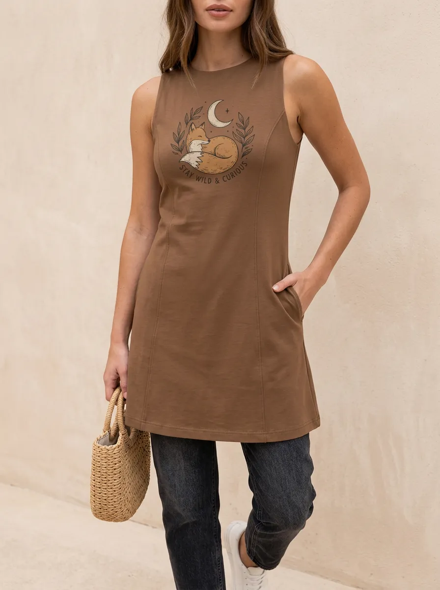 Women's Nature Lover Fox Moon Stay Wild Printed Sleeveless Top