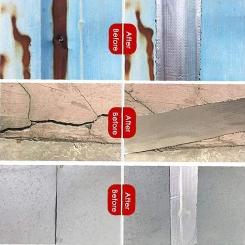 Big Size Leakage Repair Waterproof Tape for Pipe Leakage Roof Water Leakage Solution Aluminium Foil Adhesive Tape Sealing Butyl Rubber Tape (5 Meter (4 inch))