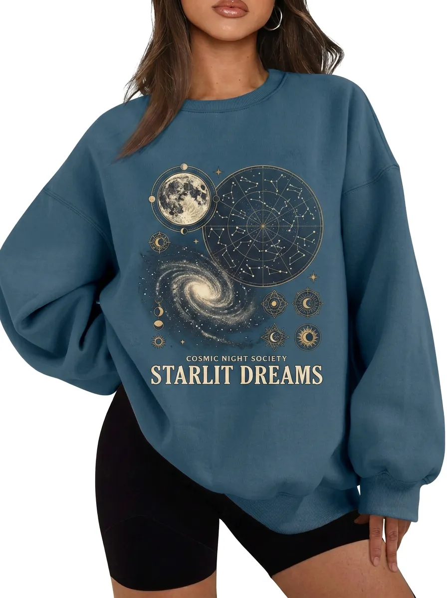 Women's Astronomy Lover Starlit Dreams Galaxy Printed T-shirt