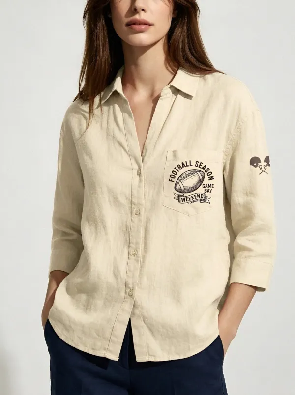 Women's Football Season Game Day Printed Linen Shirt