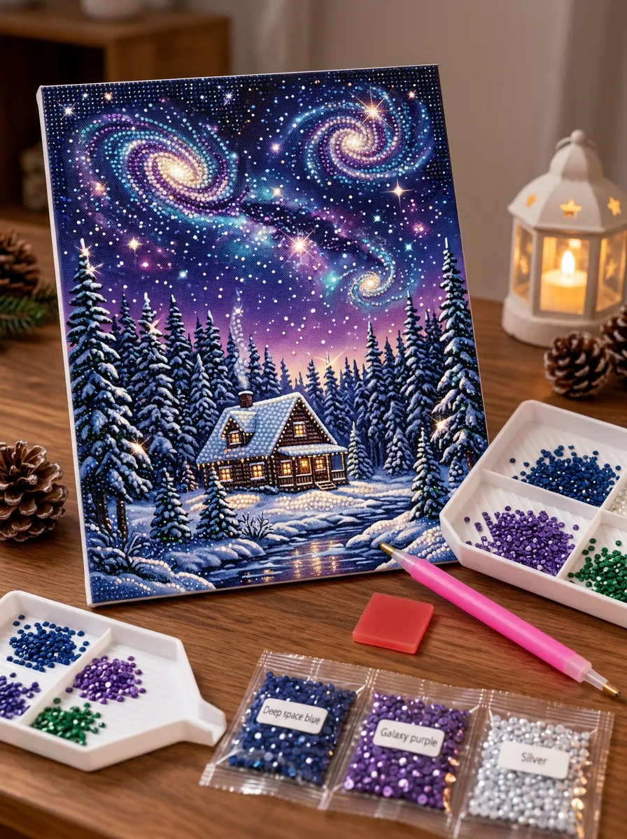 Galaxy Cabin Snowy Forest Christmas DIY Diamond Painting Kit