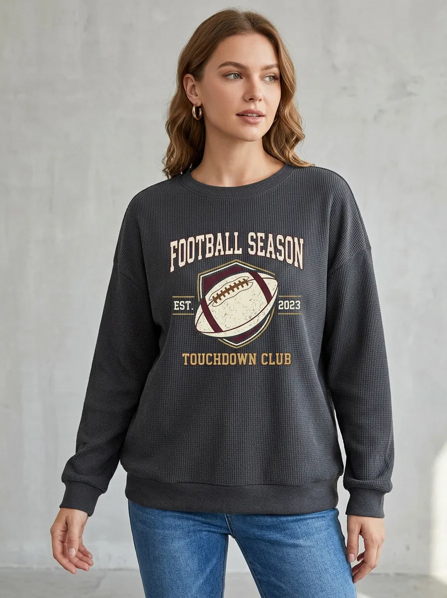Women's Football Season Touchdown Club Graphic Printed Waffle Sweatshirt