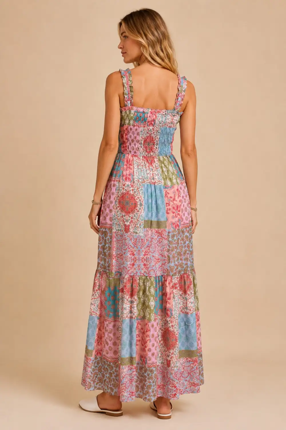 Smocked Tiered Patchwork Dress