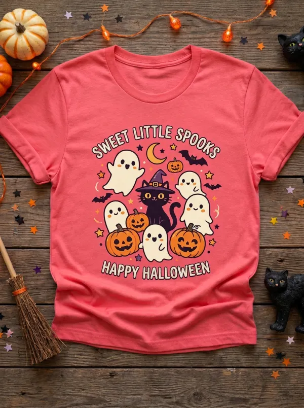 Ghost Pumpkin Cat Halloween Graphic T-Shirt