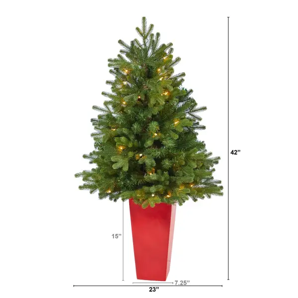 Washington Fir Artificial Christmas Tree with Clear Lights in Tower Planter