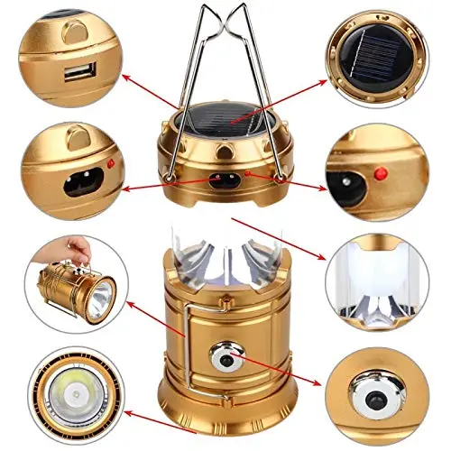 Rechargeable camping lantern 2 in 1 Solar LED Lamp