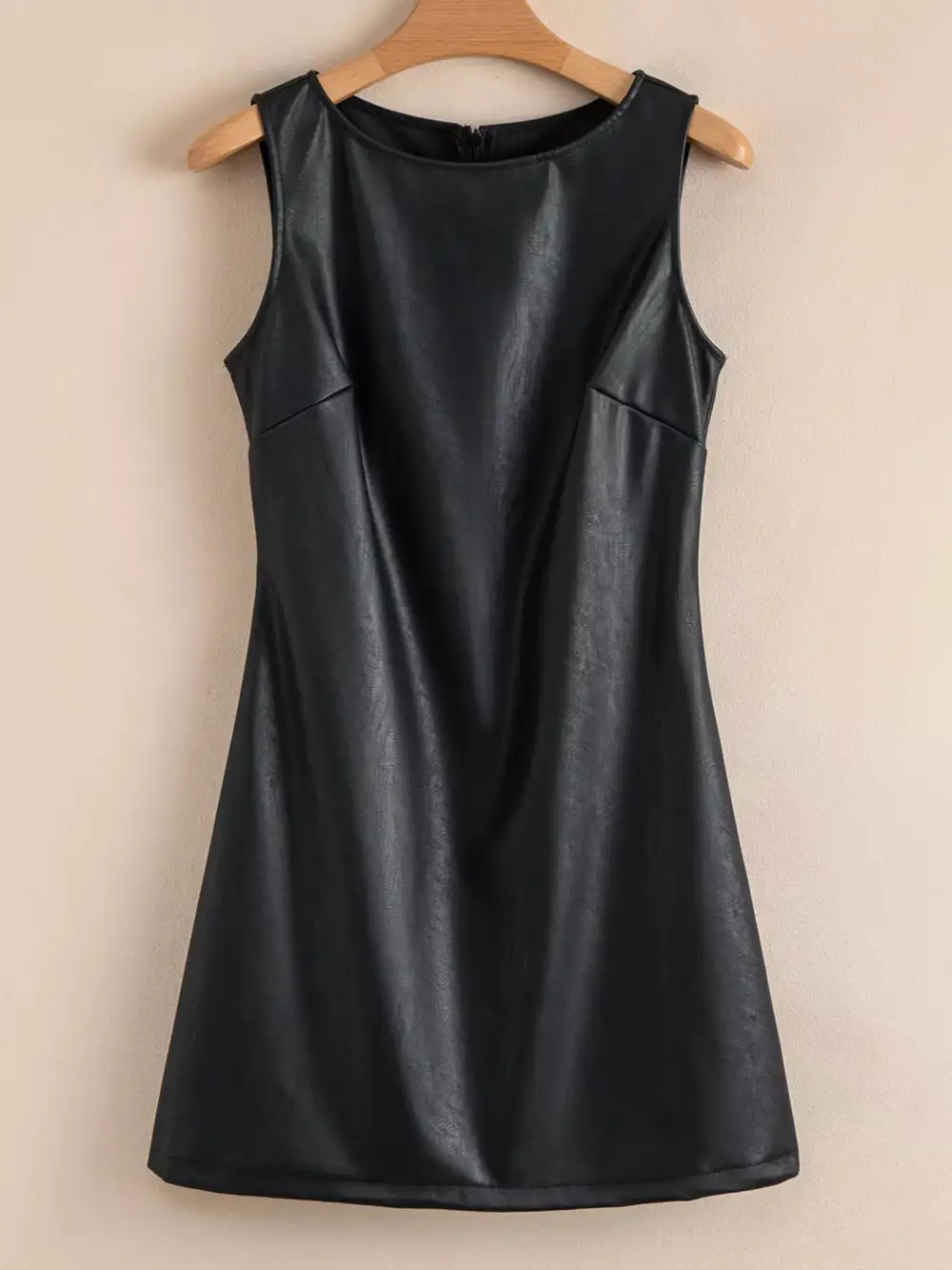 Layered Detail Faux Leather Sleeveless Mini Dress