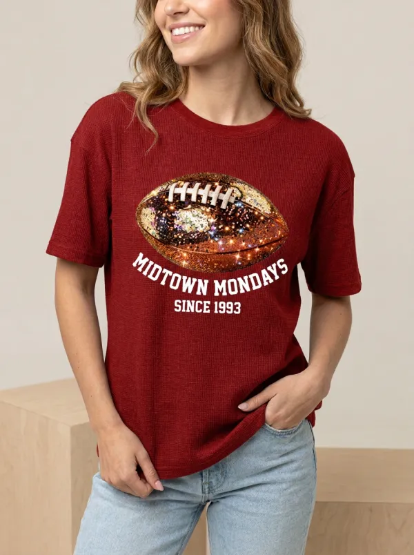 Women's Retro Inspired Gridiron Ball Sparkle Crewneck T-Shirt