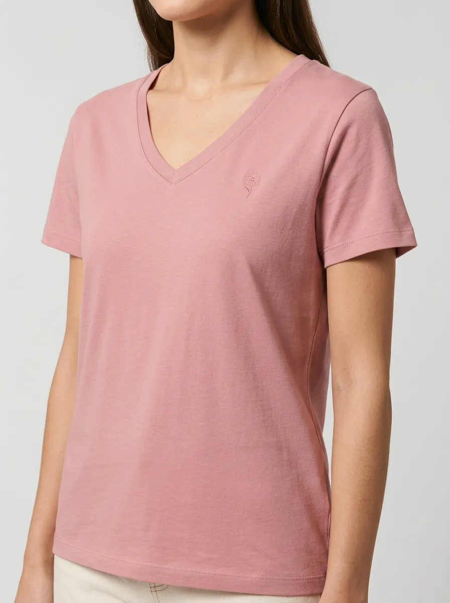 Women's Minimalist Floral Lover Small Daisy Printed V-neck T-shirt